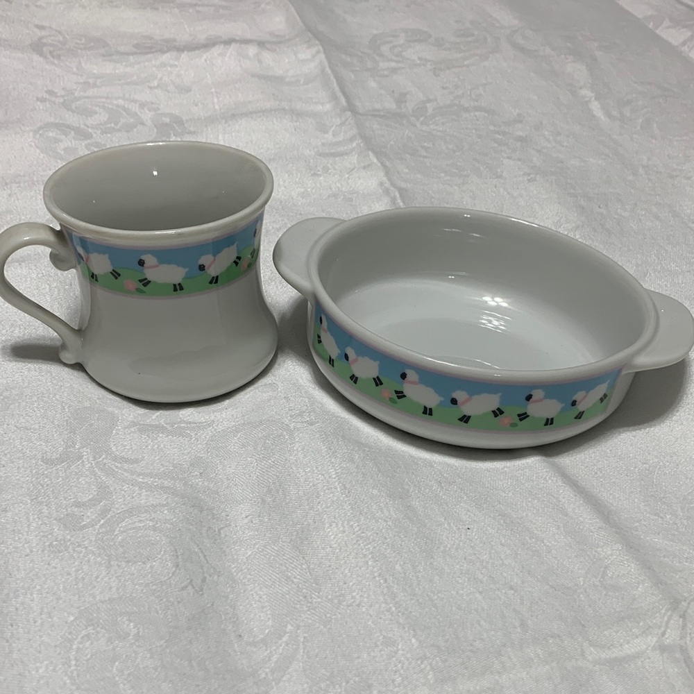 Sheep Pattern Porcelain Kids Mug and Bowl Set